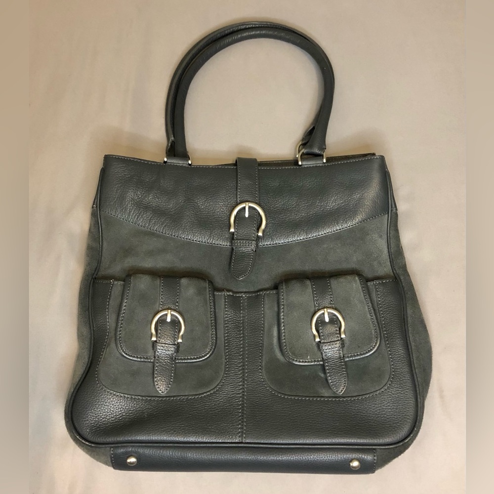 Talbots Vintage Leather Suede Like Gray Shoulder Bag